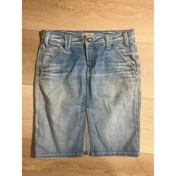 Yanuk Straight Denim Skirt Womens Size 4 Blue Light Wash Front Slit Y2K Casual - Picture 1 of 9